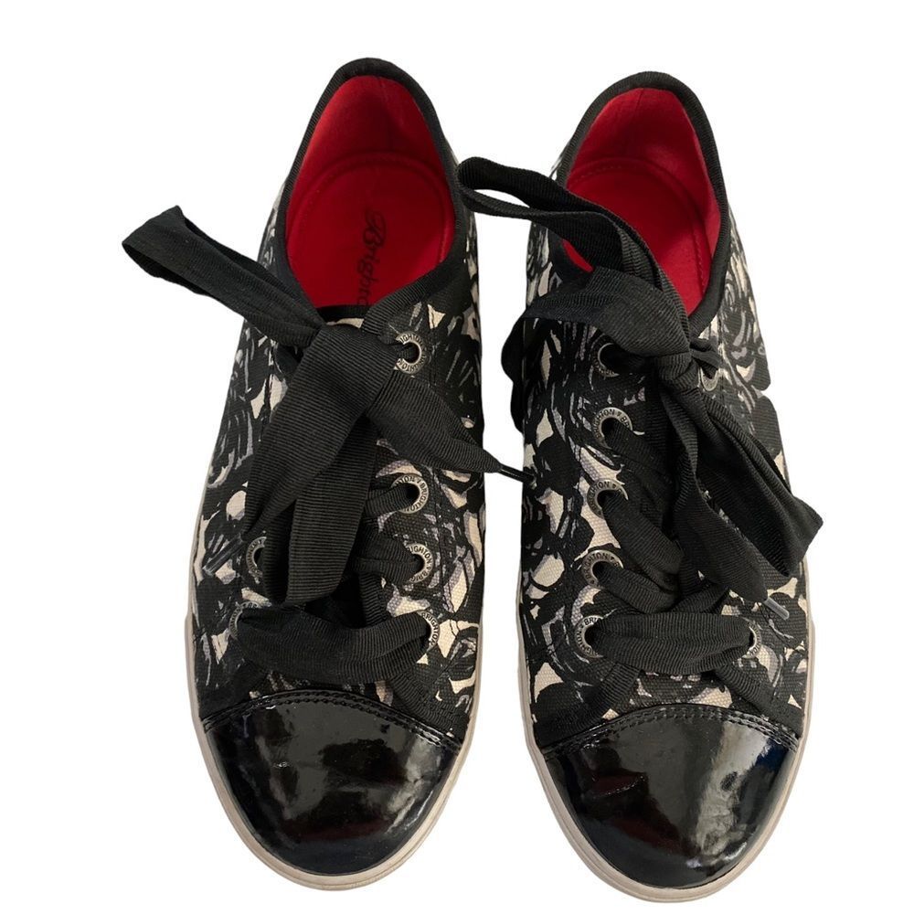 Brighton "Sketch" Cream & Black Floral Flat Fashion Sneakers Shoes size 7.5